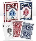 Bicycle 1001781 Kartendeck Standard 2er-Pack Rot & Blau Rommé-Karten, Pokerkarten, Zauberkarten/Klassische Rider Back Rückseite/hochwertiges Kartenspiel, ab 10 Jahren, Rot und Blau, Poker